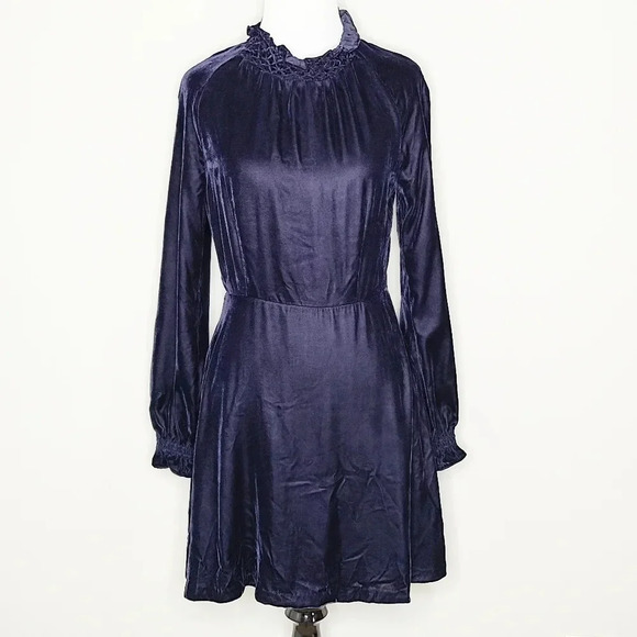 NWT Maje Rilea Blue Velvet Long Sleeve Dress - Picture 1 of 7